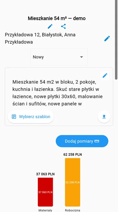 Aplikacja na telefonie: projekt z opisem i kwotami